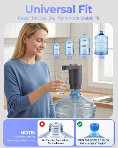 Water Jug Pump for 5 Gallon Bottle – Portable Electric USB-C Charging Dispenser, Dual Powerful Motors, Fast Flow, Fits 2-5 Gallon Jugs – Ideal for Home, Office, Camping, RV, Gray - Image 4