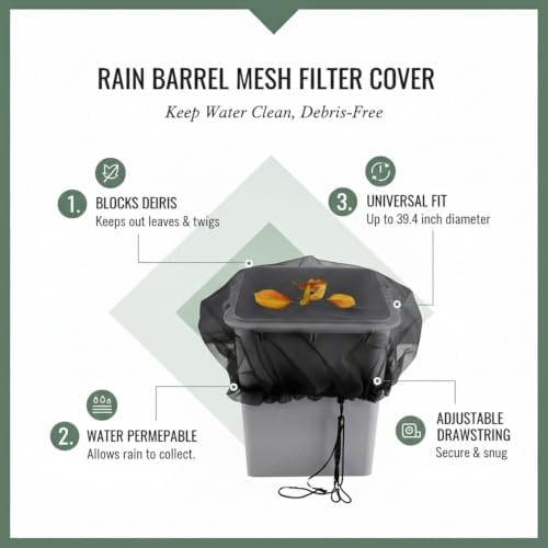 Rain Barrel Mesh Filter Cover, Polyester Mesh Screen, Fits Open-Top Containers up to 39.4 Inches, Black (1 PC) - Image 5