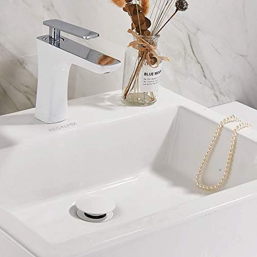 REGALMIX Pop Up Drain, Bathroom Faucet Vessel Vanity Sink Drain Stopper, Built-in Anti-Clogging Strainer, Without Overflow White,Fits Standard American Drain Hole(1-1/2" to 1-3/4") RWF082E - Image 6