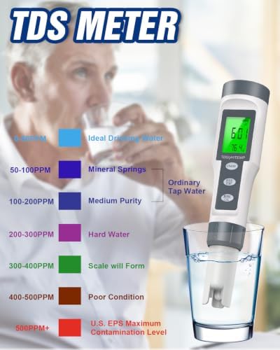 pH Meter, Digital 3-in-1 TDS, pH & Temperature Water Tester pH Pen, 0.01 High Accuracy Reader TDS Meter & PH Tester, pH Meter for Drinking Water, Aquarium,Pool, Hydroponics, Plants, Wine, Lab (Gray) - Image 4