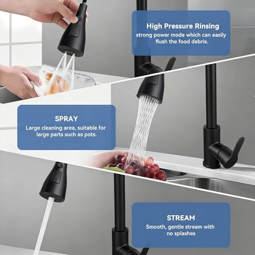 Kitchen Faucet Head Replacement with 3 Modes, Pull Down Spray Head for Kitchen Faucet, Kitchen Sink Sprayer Replacement Compatible with Moen, American Standard, Kohler Faucets - Image 4