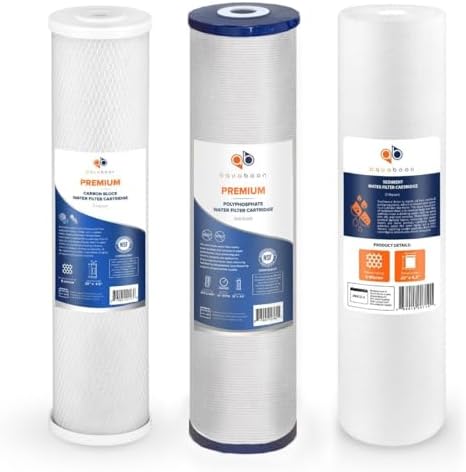 Aquaboon 5 Micron 20 x 4.5 Whole House Water Filter Replacement Cartridge Set: Sediment, Anti-Scale, Carbon for 3-Stage Water Filtration System 1 Pack by Aquaboon