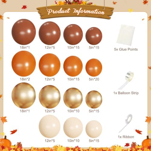 Fall Balloon Arch Garland Kit 139Pcs Brown Orange Gold Sand White Balloons - Image 2