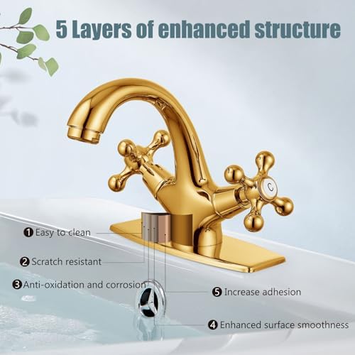 Aolemi Bathroom Sink Faucet 1 Hole or 3 Hole with Drain Polish Gold - Image 5