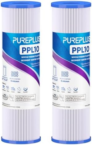 PUREPLUS 5 Micron 10"x2.5" Whole House Pleated Sediment Filter PPL10 2 Pack by PUREPLUS
