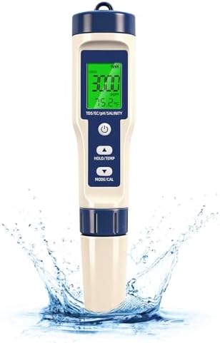 Pool Salt Tester & PH Meter - 5-in-1 Digital TDS Meter for Salinity PH Temp and EC, 0.01 High Accuracy, Swimming Pool, Hydroponics, Aquarium, Hot Tub, PPM Meter for Pool, Drinking Water, Wine, Food by ZTGHFMY