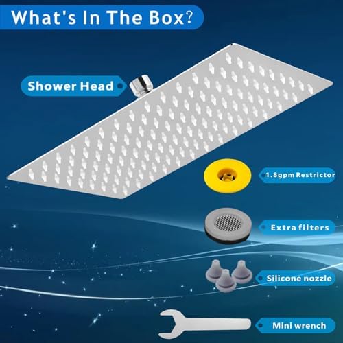 Voolan Rain Shower Head - High Flow Large Rainfall Shower Heads Made of Stainless Steel - Waterfall Bathroom Square Showerhead - Ceiling or Wall Mount (12 * 8 Inch Rectangle, Chrome) - Image 6