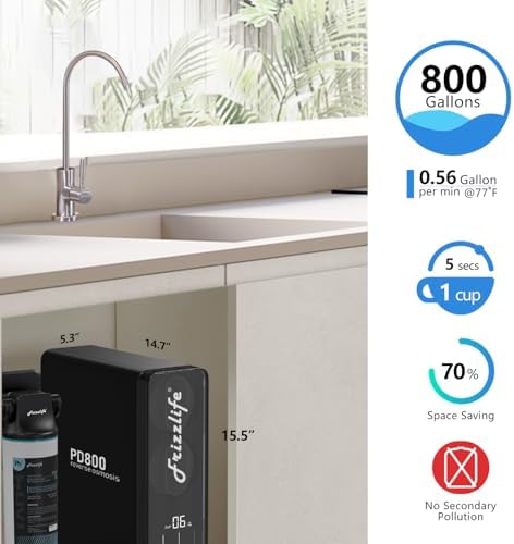 Frizzlife 800GPD Reverse Osmosis Water Filter, NSF/ASNI 58&53&42&372 Standard, Alkaline Mineral pH+ Tankless Reverse Osmosis System, 9-Stage Under Sink Filtration RO, 2:1 Pure to Drain, PD800-TAM4 - Image 4