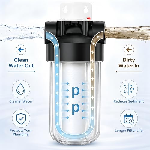 Whole House Water Filter Housing with 1 PP Filter, 10"x4.5", 2 Vavles - Image 6