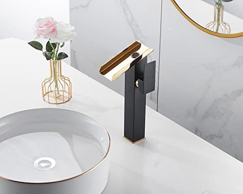 Bathroom Vessel Sink Faucet LED Light Black Gold,Hydropower LED 3 Colors Changing Waterfall Spout, Hot and Cold Water Mixer, Single Handle Single Hole Commercial Residential Bathroom Tap Faucet - Image 6