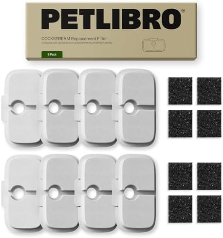 PETLIBRO Cat Water Fountain Filter Replacement, 8 Packs Pet Fountain Filter & Sponges for Dockstream WF106/WF116/WF105/WF115/WF005/WF305, 4 Months Set Easy-Swap PETLIBRO Cat Water Dispenser Filter by Unknown