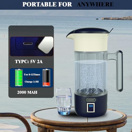 Hydrogen Water Bottle Pitcher Generator Hydrogen Water Machine Maker Ionizer Hydrogen Water Rich Water System Jug Dispenser with SPE PEM Tech 1500ML(Dutch Blue) - Image 5
