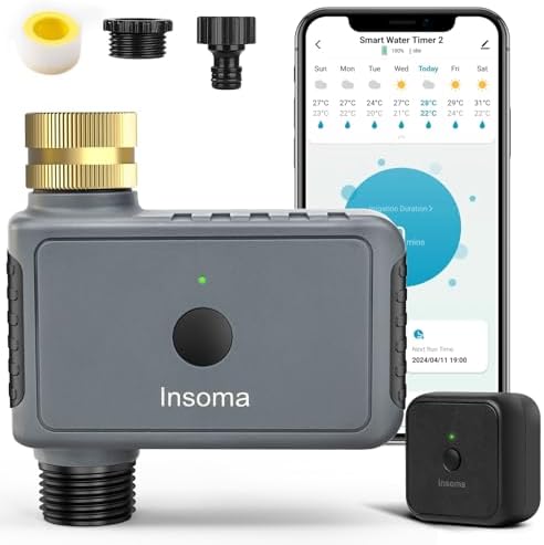 WiFi Water Timer Brass Inlet, 1-Zone Smart Hose Faucet Timer App & Voice Control via 2.4GHz WiFi, Sprinkler Timers w/Auto/Manual/Rain Delay Modes for Garden/Lawn, Works with Alexa & Google Assistant by Insoma