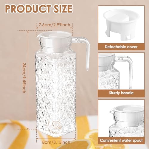 2 Pack Clear Plastic Pitcher with Lid, 1.1L Ribbed BPA-Free Tea Fridge Pitcher with Vented Lid for Hot Water Ice Tea Coffee Milk Shatter-Proof - Image 2