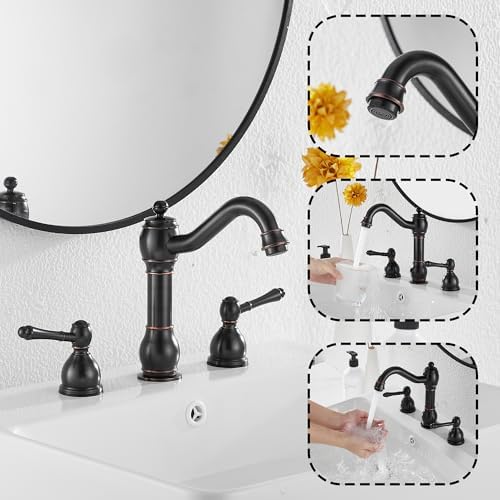 2 Handles 3 Holes Faucet Widespread Bathroom Sink Faucet Basin Tap Mixer Supply Hose Included Matching Pop Up Drain Oil Rubbed Bronze - Image 4