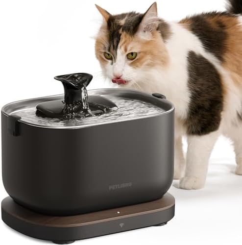 PETLIBRO Cat Water Fountain Stainless Steel Tray, App Monitoring Cat Fountain Indoor, 2.5L/84oz Dockstream Pet Water Fountain, Quite Cat Fountains for Drinking, 2.4G WiFi Cat Water Dispenser BPA-Free by Unknown