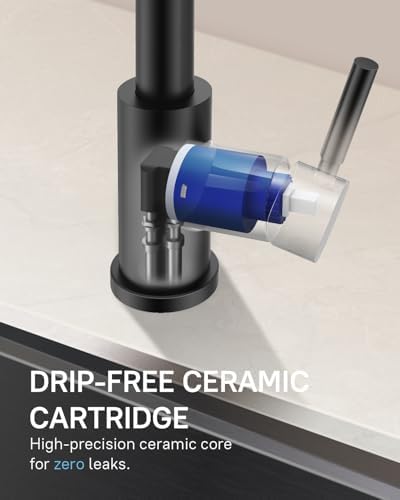 WEWE Pull-Down Kitchen Faucet with Soap Dispenser Set, Matte Black - Image 4