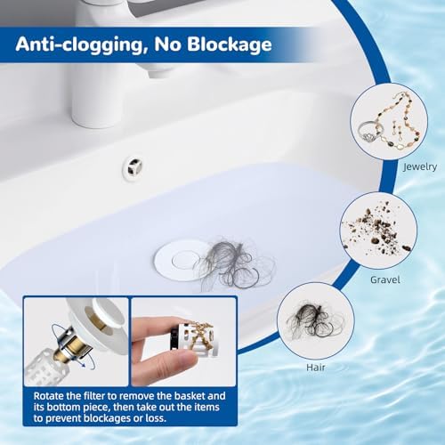 Hibbent 2 PCS Upgraded 3 in 1 Bathroom Sink Drain Strainer, Pop Up Stopper - Image 2