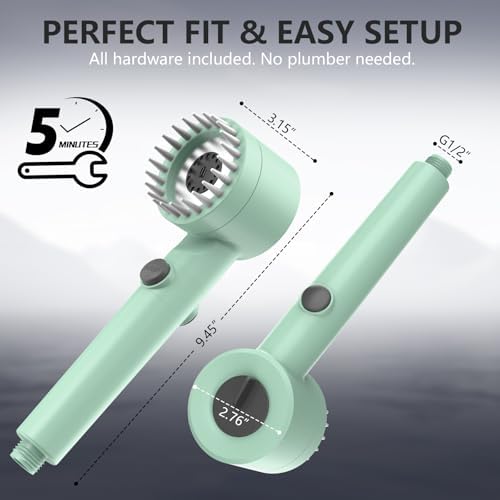 Filtered Shower Head with Handheld, High Pressure Water Flow and Multiple Spray Modes Shower Head with Filter, Power Wash for Hard Water, Showerhead with ON/OFF Switch for Pets Bath (Green) - Image 6