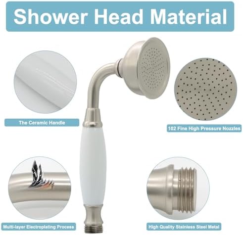 HOMEDEC Vintage Handheld Shower Head with 59" Flexible Hose, Brushed Nickel - Image 3