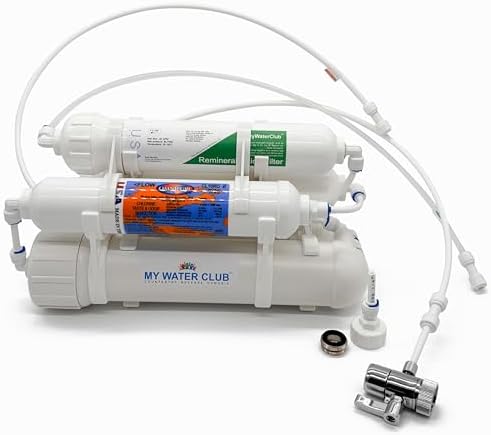 Mineral 5-Stage Countertop MyWaterClub Reverse Osmosis Water Purification System, 100 GPD Membrane, with Post re-Mineralization Filter. Dual Connection: Faucet and Garden/Laundry Hose Adapter by MyWaterClub
