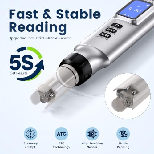 Pool Salt Tester with App, 7-in-1 pH Salinity ORP EC TDS SG Temp Meter - Image 4