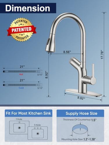 Cobbe Kitchen Faucet with Water Filter, Pull Down Sprayer, Brushed Nickel Stainless Steel Kitchen Sink Faucet with Built-in Filter for Drinking Water, Reduces Chlorine & Lead, NSF Certified - Image 7