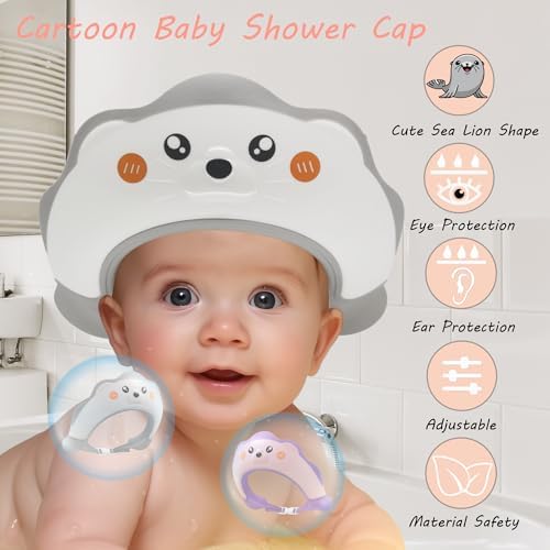 Baby Shower Cap, Baby Shower Cap Shield, Shower Cap for Kids, Visor Hat for Eye and Ear Protection for 0-9 Years Old Children, Cute Sea Lion shape Makes the Baby Bath More Fun (White) - Image 2