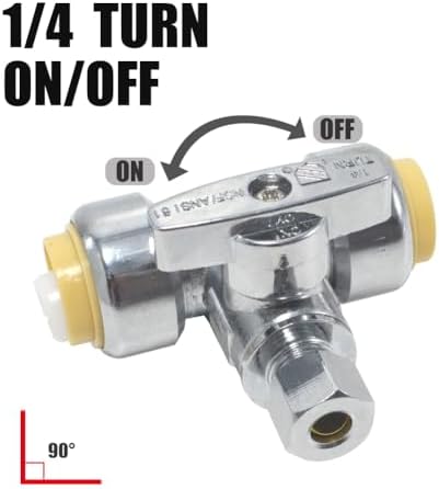 TTFLEX 1/2" Push x 1/2" Push x 3/8" Comp Tee Valve, Shut Off Valve 1/4 Turn - Image 3