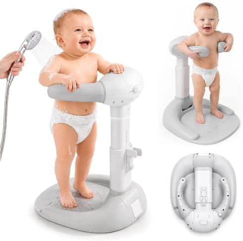 Baby Shower Stand with Anti-Pinch Silicone & Anti-Slip Base, Foldable Baby Bath Stand, Adjustable Height Soporte para Bañera de Bebé Assist Holder for 8-36 Months Toddler, Ideal Gift by Unknown