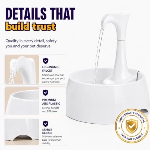 Aqua First Pet Water Fountain - Automatic Drinking Bowl for Cats and Dogs - Light and Portable - Replaceable Filters - Ergonomic Design - 1.2L/42 fl oz - White - Image 4