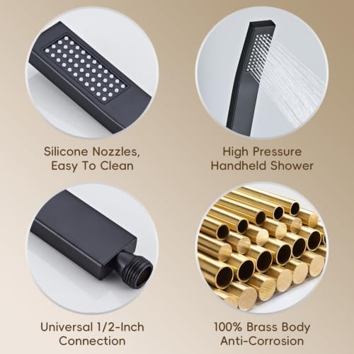 Square Filtered Handheld Shower Head with Hose and Holder, Matte Black Hand Held Showerhead for Hard Water, High Pressure Detachable Shower Head with Power Wash - Image 6