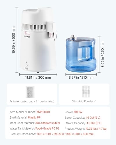 VEVOR Water Distiller, 6L/1.6 Gallon Large Distilled Machine, 900W Distilling Water Maker, 304 Stainless Steel Interior Stiller with Plastic Container, Countertop Distiller for Home, White - Image 7