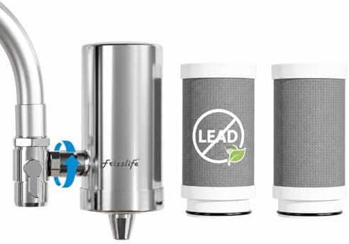 Frizzlife Water Filter for Sink Faucet, 2 Filters Certified Reduce 99% Lead, Heavy Metal For Skin Care, 360° Rotating＆304 Stainless Steel Tap Purifier for Kitchen Sink/Bathroom, 700 Gallons, FS99 by FRIZZLIFE