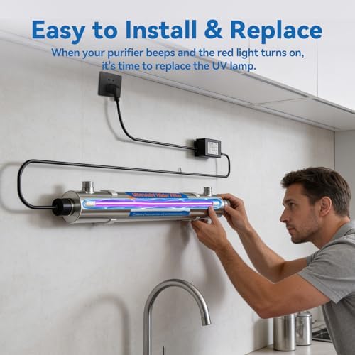 UV Water Filter Whole House + Extra One Replacement Bulb,3/4" MNPT 55W Water Purifier System for Whole House Water Purification,12 GPM, 120V, 1500H Lamp Life, +1 Extra Lamp - Image 4