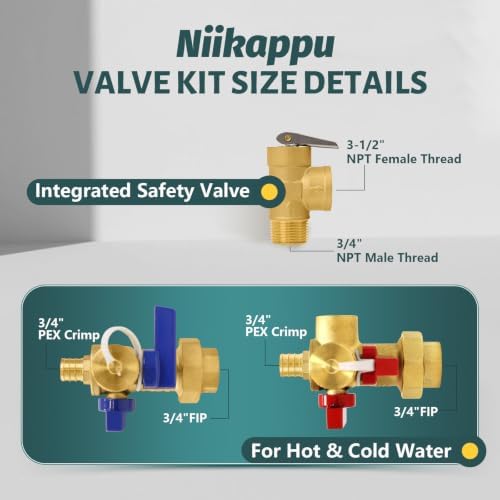 5 Sets Niikappu Tankless Water Heater Valve Kit, 3/4" FIP x PEX(Tool053-5) - Image 2
