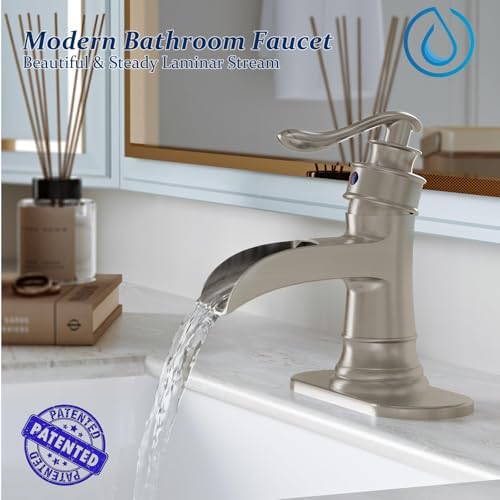 BWE Brass Brushed Nickel Waterfall Bathroom Faucet for Modern & Classic - Image 2