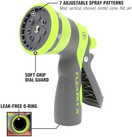 Flexzilla Heavy Duty 7-Pattern Adjustable Pistol Grip Garden Hose Nozzle Sprayer with Multiple Spray Settings & Durable Design - Image 3