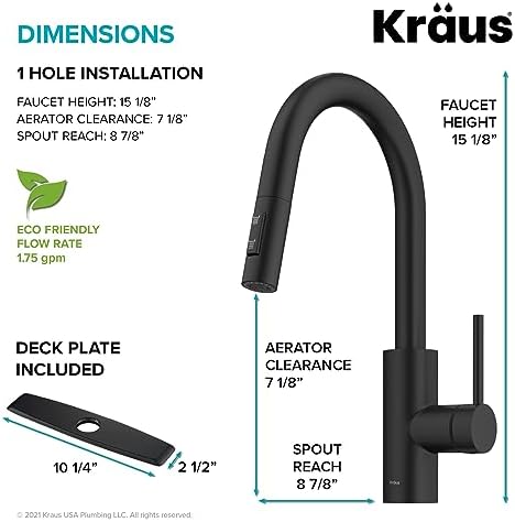 KRAUS Oletto Single Handle Pull Down Kitchen Faucet with QuickDock Top Mount Installation Assembly in Matte Black, KPF-2620MB - Image 5