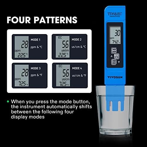 VIVOSUN TDS Tester 3-in-1 TDS EC & Temperature Meter Ultrahigh Accuracy Digital Water Quality TDS Tester (Blue) - Image 4
