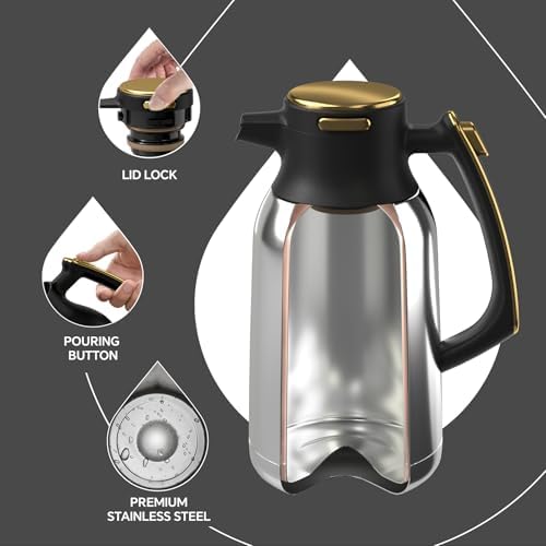 IDEUS Thermal Coffee Carafe 68oz, Beverage Dispenser Black-Gold - Image 3
