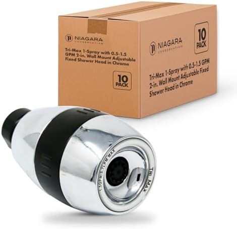 Niagara Conservation N2615CH Tri-Max 1-Spray with 0.5-1.5 GPM 2-in. Wall Mount Adjustable Fixed Shower Head in Chrome, 10-Pack | Bathroom Shower Head Sprayer with Pressure Compensation by NiagaraConservation