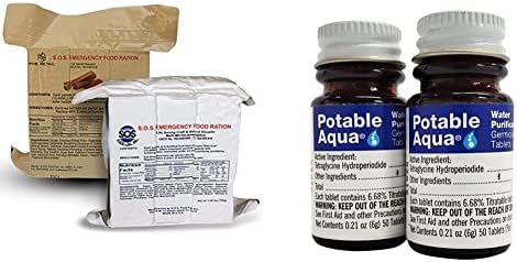 S.O.S. Rations Emergency 3600 Calorie Food Bar (2 Pack) + Potable Aqua Water Purification Tablets (100 Count) by Unknown