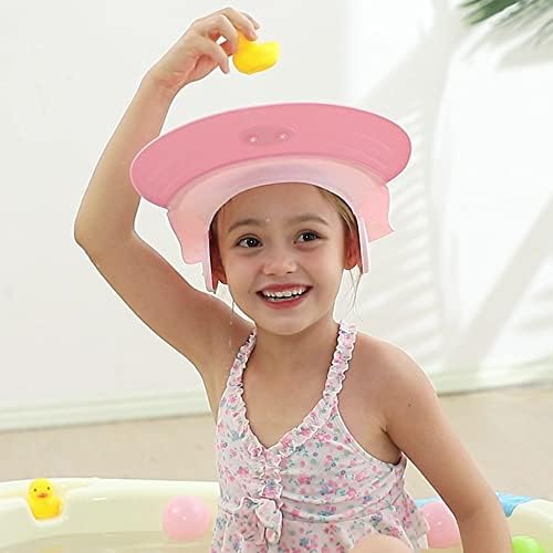 Baby shower cap shampoo visor shield hat kids bath Washing Hair rinser Prevents Water from Pooling in Face for To protect the eyes and ears of toddlers and children (Pink) - Image 3