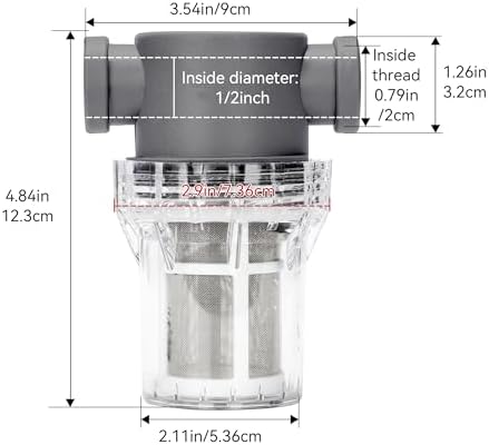 1/2'' Female NPT in-Line Strainer - Garden Hose Filter for High Pressure Washer, Sediment Filter with 60 Mesh Stainless Steel Screen (1/2'' 60 Mesh) - Image 2