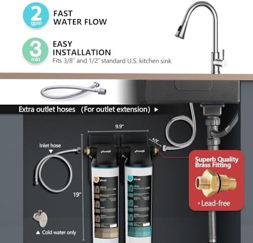 Frizzlife DW15 Under Sink Water Filter System, NSF/ANSI 53&42 Certified Elements, Reduces 99.99% Lead, Chlorine, Fluoride, Bad Taste & Odor, Direct Connect 2-Stage Water Filter, 0.5 Micron, USA Tech - Image 3
