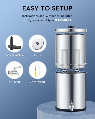2.25 Gal Gravity Water Filter System - Countertop Stainless Steel Countertop Water Filtration System, Gravity Water Purifier with 2 Carbon Filters NSF/ANSI 42 Certification - Image 6