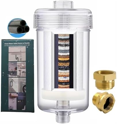2 Micron ACF Washing Machine Water Filter, Visible Washer Water Filter System, 99.5% Removal of Chlorine Fluoride, Heavy Metals, Scale, Clothes Yellowing, Reduces Dry Skin, Carbon Shower Filter by ZHYUUAX