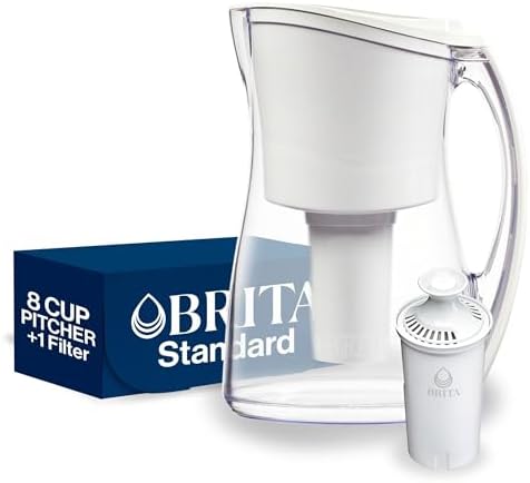 Brita Medium 8 Cup Water Filter Pitcher with 1 Standard Filter, BPA Free – Marina, White by Brita