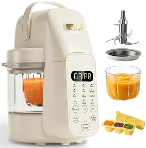 SosekiBaby FM01 Baby Food Maker, 316L Stainless Steel Blades | Puree Steamer Blender Processor With 10oz Glass Bowl | One-Step Food Mill with Recipe, 12H Keep Warm, Auto Clean, Reheat | BPA-Free by SosekiBaby